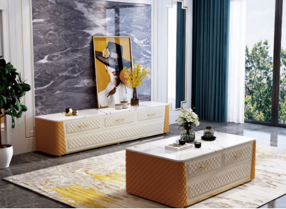 Sideboard TV Lowboard RTV XL Schaf Dësch mat Marmornachbildung 2-teg