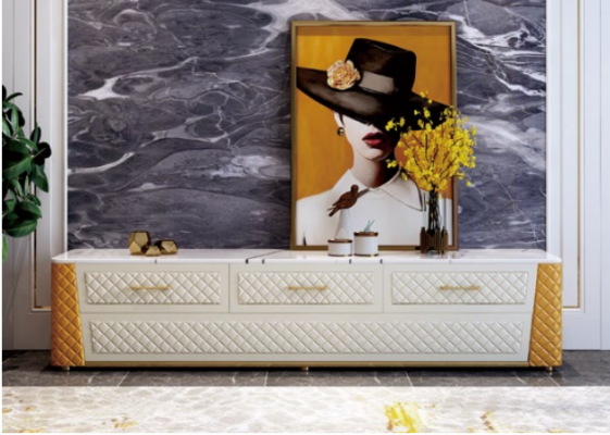 Sideboard TV Lowboard RTV XL Schaf Dësch mat Marmornachbildung 2-teg