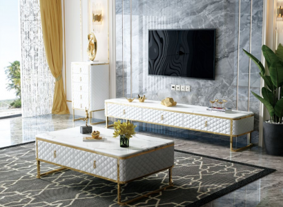 Couchtisch Kaffi Bäistelltischen Designer Glas Marmor-Imitatioun Edelstahl