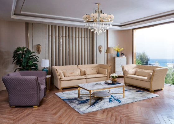 Sofa-Garnitur Couch-Garnitur 3+2+1 Designersofa Dësch Couch Italien Luxus