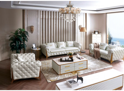 Luxus Chesterfield Canapé-Set 3+2+1 Sëtzer mat Dësch Miwwelen Canapé.