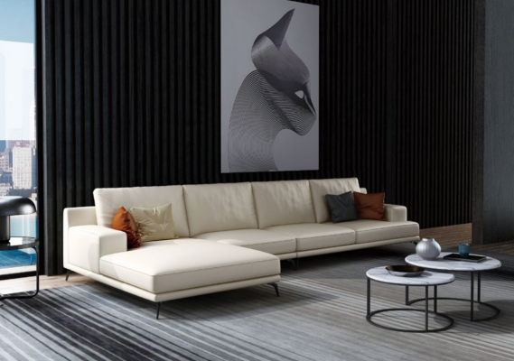 Modern Ecksofa a L-Form Stëpsel Sëtz Ecke Couch + Pouf Italien