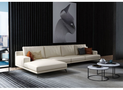 Modern Ecksofa a L-Form Stëpsel Sëtz Ecke Couch + Pouf Italien