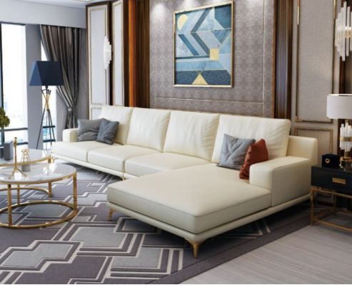 Modern Ecksofa a L-Form Stëpsel Sëtz Ecke Couch + Pouf Italien