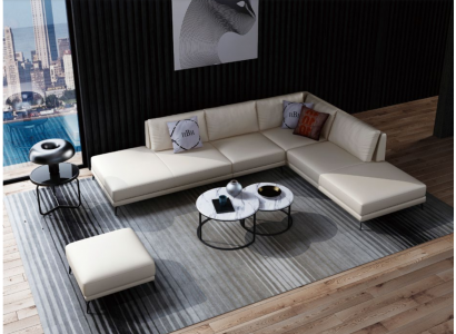 Modern Eckcouch a L-Form Polster Sëtz Dekor Ecke Couch + Hocker