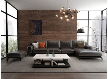 Modern Ecke Canapé Set L-Form Polster Dekor Sëtz Eck Canapé + Hocker