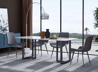 Design Iesszëmmer Grupp Dësch + 4 Still Sëtz Polster Dekor Garnitur Dëscher