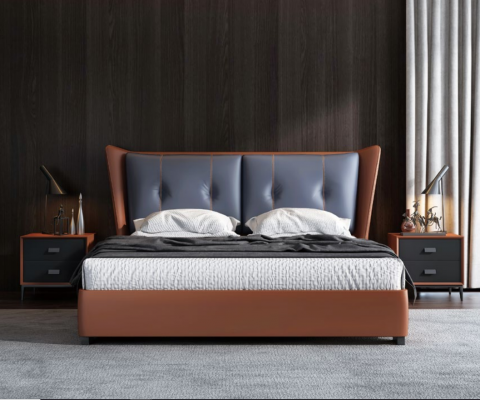 Italienesch Schlofkummer Better Stil Miwwelen Designer Bett + 2 Nuetsdëscher