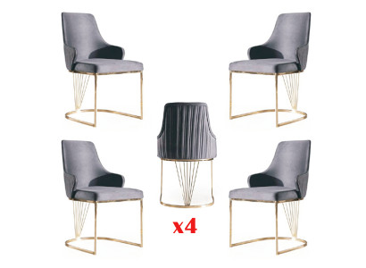Groupe Set 4x Sëtz Stull Design Stoff Polster Still Gastro Iesszëmmer