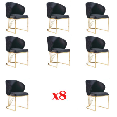 Set vu 8 Still Grupp Lehnstull Polster Still Iesszëmmer Stoff Miwwelen Fauteuil