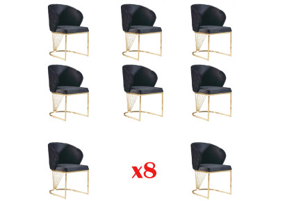 Set vu 8 Still Grupp Lehnstull Polster Still Iesszëmmer Stoff Miwwelen Fauteuil