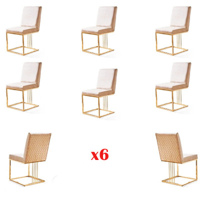 Set vu 6 Designerstühlen: Metall, Textilstoff, gepolstert, Sessel fir Restauranten an Iesszëmmer.
