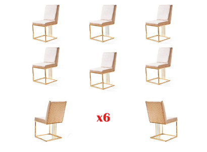 Set vu 6 Designerstühlen: Metall, Textilstoff, gepolstert, Sessel fir Restauranten an Iesszëmmer.