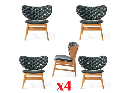 Design Still Set 4x Sëtzer Massiv Holz Iesszëmmer Polster Stoff Still