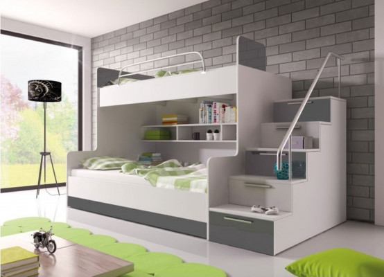 Grau Duebelstéckbett Etagebett Kannerzëmmer Better Héichbett Héichglanz Miwwelen