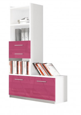 Regal Schaf Bücherschaf fir Kannerzëmmer Jugendzëmmer Wäiss Rosa Héichglanz
