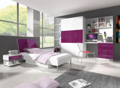 Bett + Nuetsdësch Kannerzëmmer Miwwelen Bett Kannerbett Nuetsdësch 2tlg. Lila Nei
