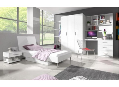 Bett + Nuetsdësch - Schlofzëmmer Kannerzëmmer Miwwelen Better wäiss 2tlg Set