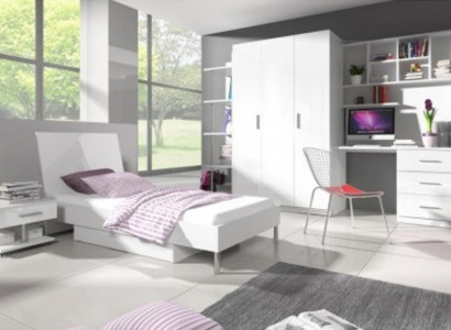 Bett + Nuetsdësch - Schlofzëmmer Kannerzëmmer Miwwelen Better wäiss 2tlg Set