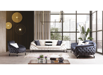 Chesterfield Couch mat Holz Textil Sofagarnitur 331 Sëtz Set Polster