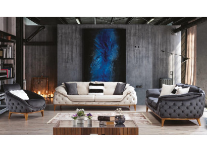 Chesterfield mat Holz Stoff Couch Sofagarnitur 331 Sëtz Set Polster