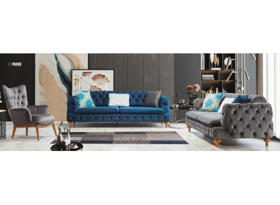Fotell 1 Sëtz Gray Wunnzëmmer Textil Chesterfield italienesche Stil