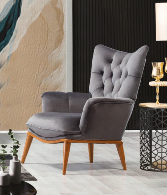 Fotell 1 Sëtz Gray Wunnzëmmer Textil Chesterfield italienesche Stil