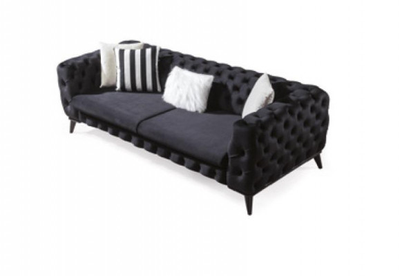 Sofagarnitur Canapé 3+3+1 Sëtzer Schwaarz Chesterfield Fauteuil Miwwelen