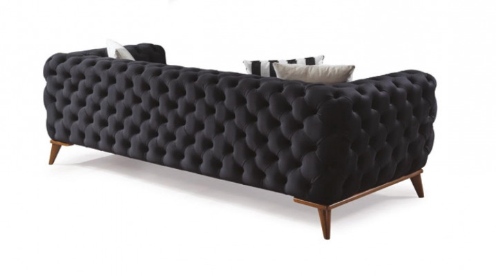 Sofagarnitur Canapé 3+3+1 Sëtzer Schwaarz Chesterfield Fauteuil Miwwelen