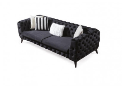 Canapé 3 Sëtzer Schwaarz Luxus Miwwelen Chesterfield Schlofcanapé Bett 3er