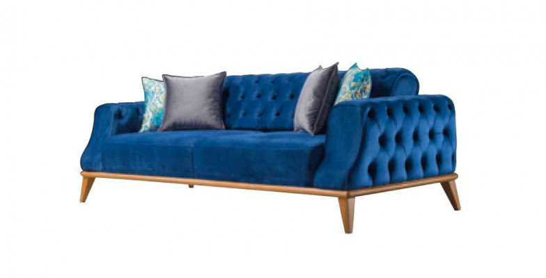 Sofa 3-Sëtzer Blo Wunnzëmmer Klassesch Chesterfield Eleganten Stil