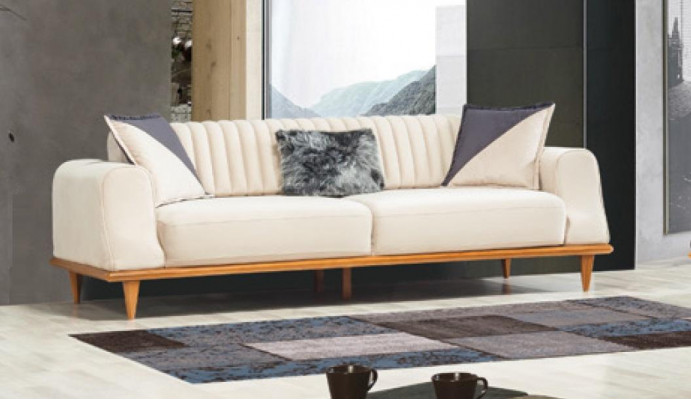 Sofa 3 Plazen Beige Wunnzëmmer Elegante Design Chesterfield Italieneschen Stil