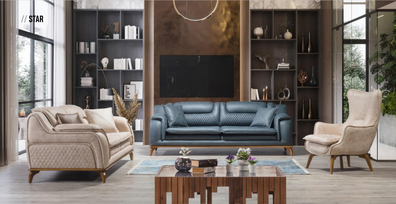 Beige Sofa 3-Sëtzer Wunnzëmmer Klassesch Design Chesterfield Eleganten Stil Nei