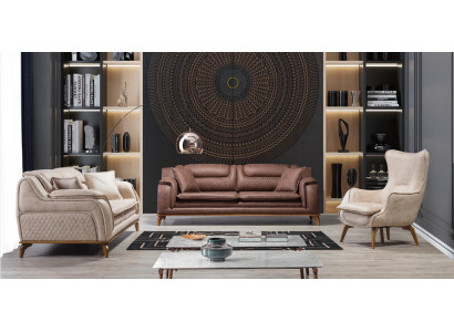 Design Sofa Couch Sofagarnitur 3+3+1 Sëtzer Set Polstergarnitur Ledersofa Couchen