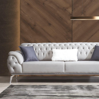 Sofagarnitur 3+3+1 Sëtz Blau Fauteuil Luxus Chesterfield Ariichtung