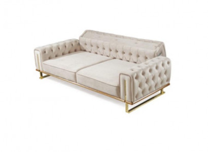 Beige Sofa 3 Sëtzer Wunnzëmmer Luxus Design Chesterfield Italienesch
