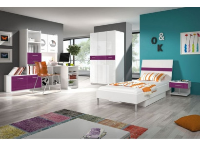Bett + Nuetsdësch Schlofzëmmer Jugendzëmmer Kannerzëmmer Set Miwwelen Violett 2tlg.