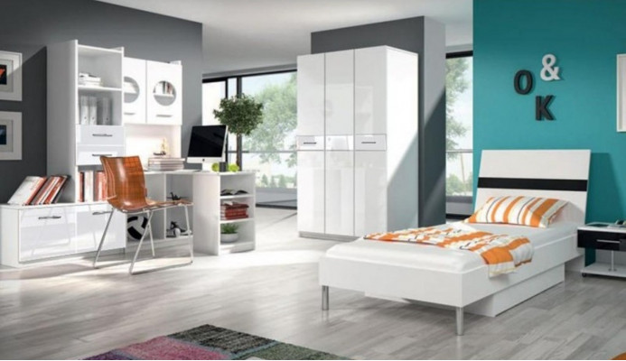 Bett + Nuetsdësch - Schlofkummer Miwwelen Kannerzëmmer Better Schwaarz 2tlg. Set Nei