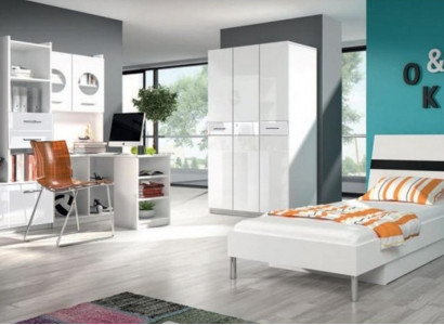 Bett + Nuetsdësch - Schlofkummer Miwwelen Kannerzëmmer Better Schwaarz 2tlg. Set Nei