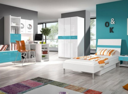 Bett + Nuesschnouer Schlofzëmmer Jugendzëmmer Kannerzëmmer Set Miwwelen Blo 2tlg.