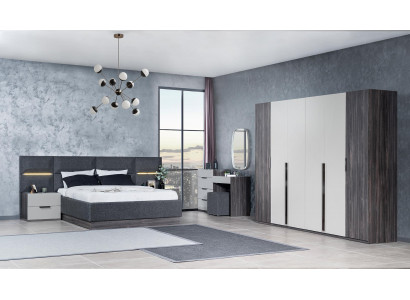 Schlofkummer Set Miwwelen Bett 2x Nuetsdësch Kleederschaf Miwwelen Komplett Set 5tlg