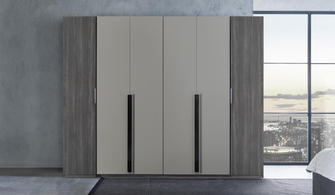 Schlofkummer Bett Nuetsdësch Kleederschaf Komoud mat Spigel Miwwel Set 5tlg