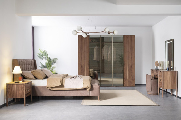 xxl Kleederschaf héich brong Schlofzëmmer Schief Glasschaf Holz modern nei