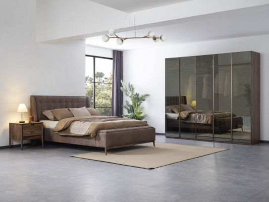 xxl Kleederschaf héich brong Schlofzëmmer Schief Glasschaf Holz modern nei