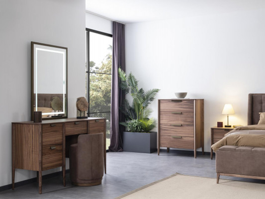 Schminktisch Set Konsolspigel Material Holz Schlofzëmmer Miwwelen Design Hocker
