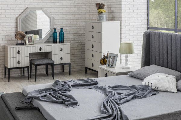 Schminkdësch mat Spigel Grousser Schlofzëmmer Design Konsol Hocker Nei