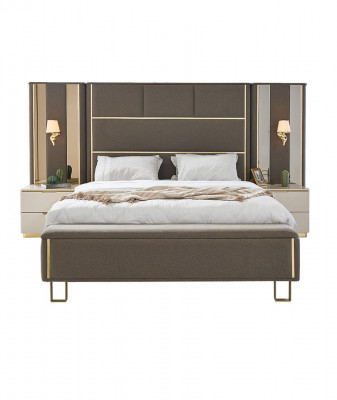 Taupe gepolstert Better Duebelbett Holz Schlofzëmmer Miwwelen Hotel Polster 180x200