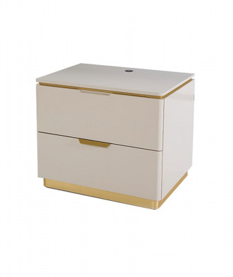 Luxus Komplett Schlofzëmmer Set Beige Gold Kommode Bett Nuetsdësch 7tlg. Glanz