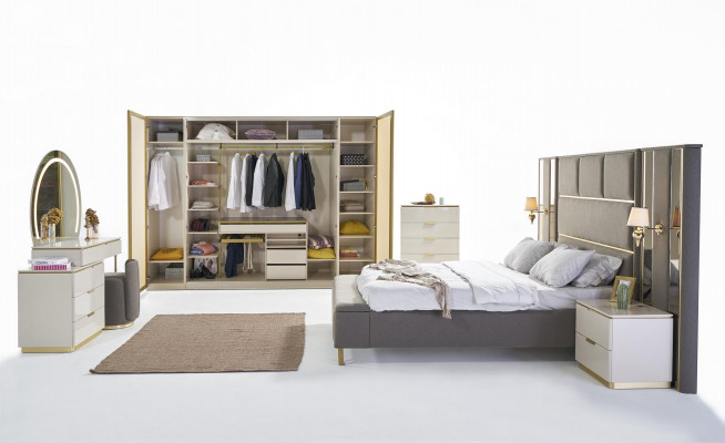 Kommode Beige Holz Luxus Héichschaf Konsol Schief Miwwelen Sideboard Schaf