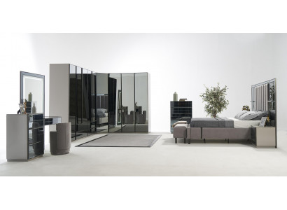 Luxus Glas Schlofkummer Bett Nuetsdësch Eckschaf Kommod Spigel Hocker Gro